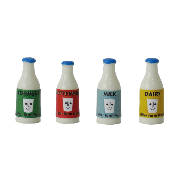 4 miniature milk bottles